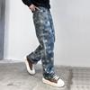 American high street jeans men's ins trendy checkerboard loose straight pants jacquard checkerboard casual trousers