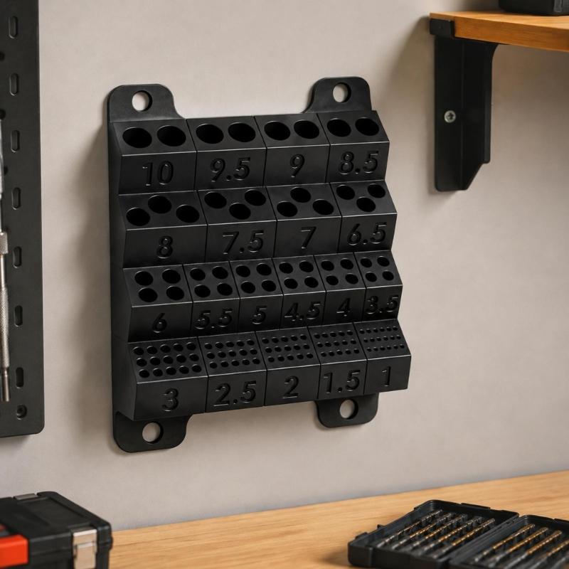 Workshop Drill Bit Storage Rack with 1-10mm Labeled Positions for Twist and High-Speed Steel Drill Bits and Quick Access