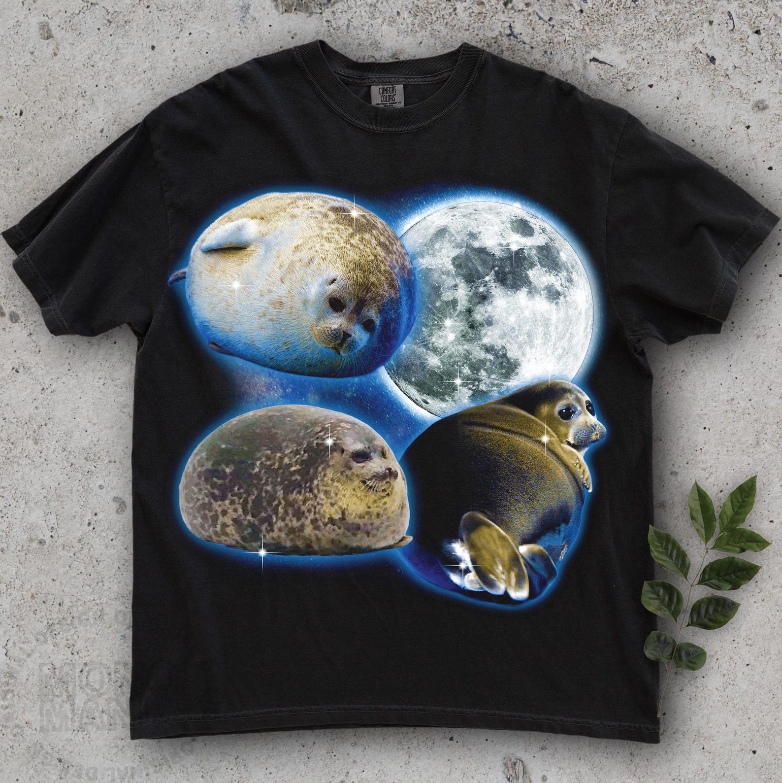 Seal Moon Vintage T-Shirt, Funny Otter Sea Dog Shirt, Seal Lover Gift, Ocean Animal Shirt, Silly Shirt Gifts S