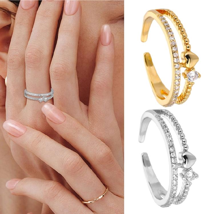 Elegant Adjustable Copper Heart Rings With Stones Portable Jewelry Gift for Her