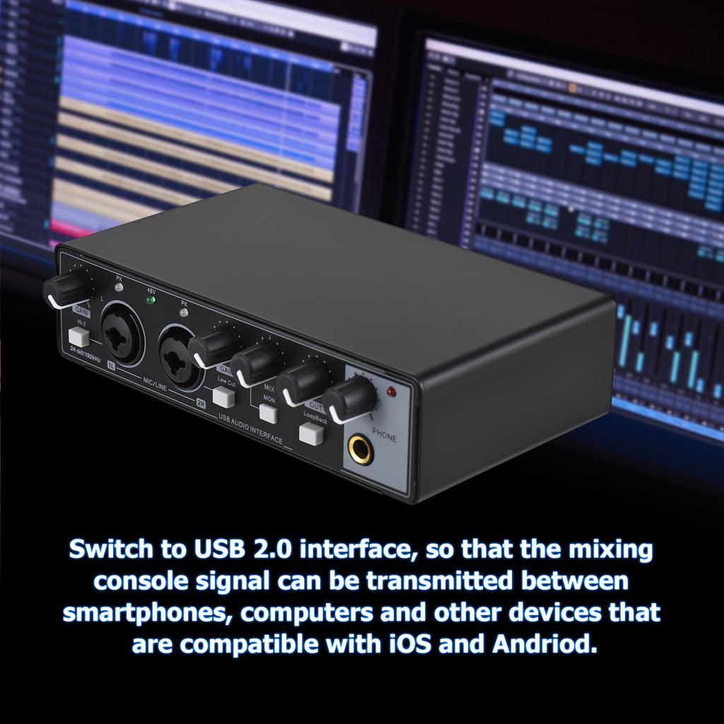 Professional Recording Microphone Interface 5V Type-C USB and Data USB 2.0 Mixing Console Microphone Sound Card