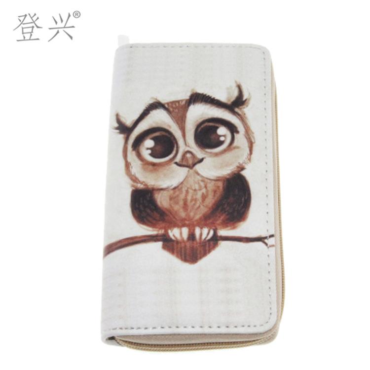 New owl PU long wallet, cartoon animal print wallet