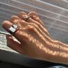 Fashion Letter Good Luck Letter Square Crystal Stainless Steel Opening Couple Rings for Women Men Luxury Charm Finger Jewelry