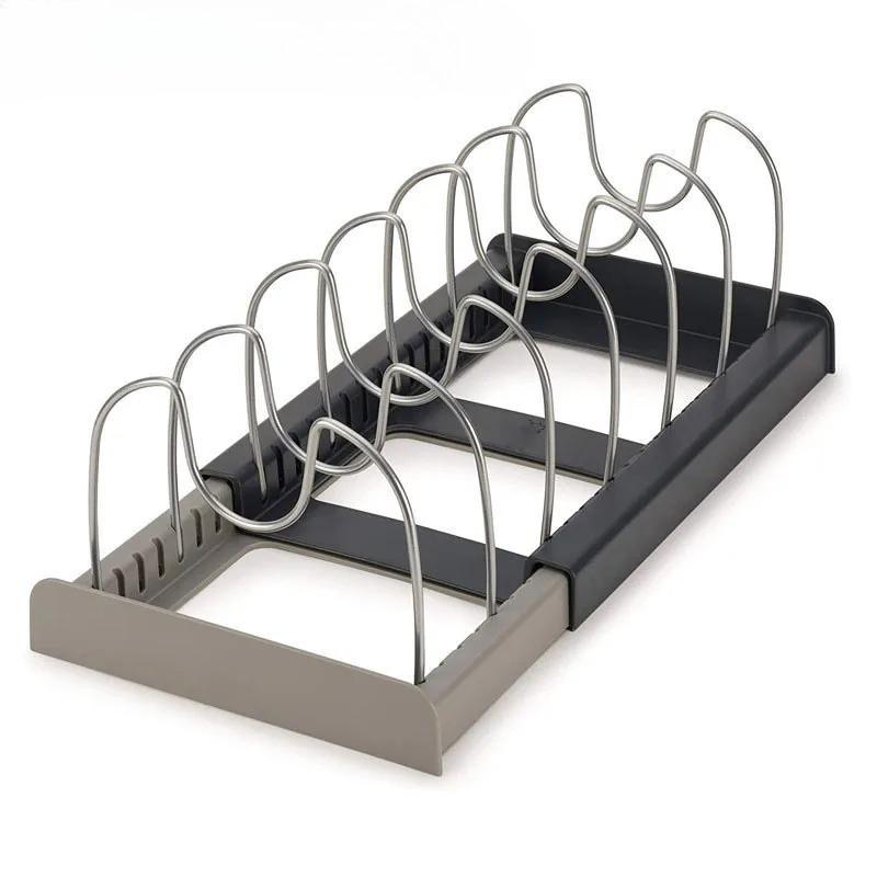 1 Stück 7-Fächer Teleskop-Topfgestell, Pfannen-Organizer, Platzsparender Schrankhalter für Töpfe, Pfannen und Deckel - Halten Sie Ihre Küche ordentlich und aufgeräumt