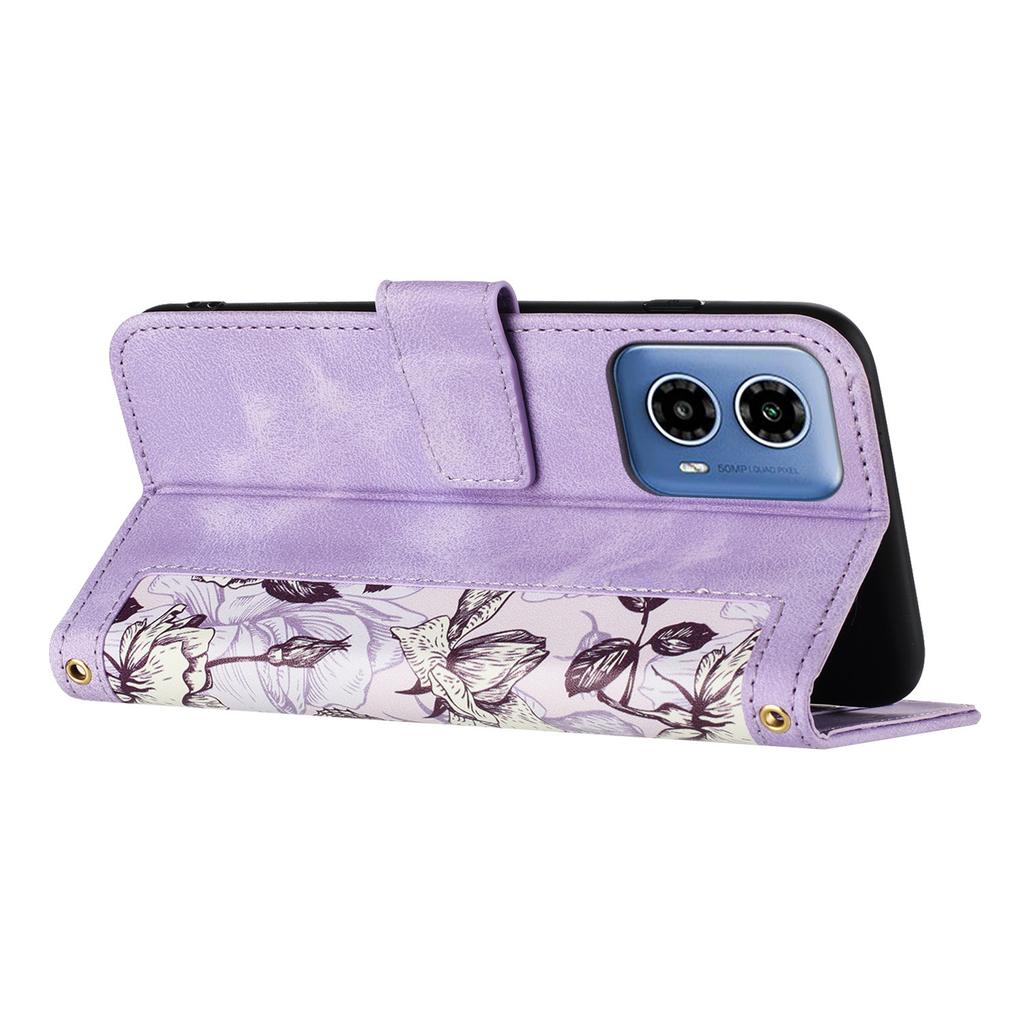 For Motorola Moto G 5G (2024) Case Flower Pattern PU Leather Phone Cover with Card Holder