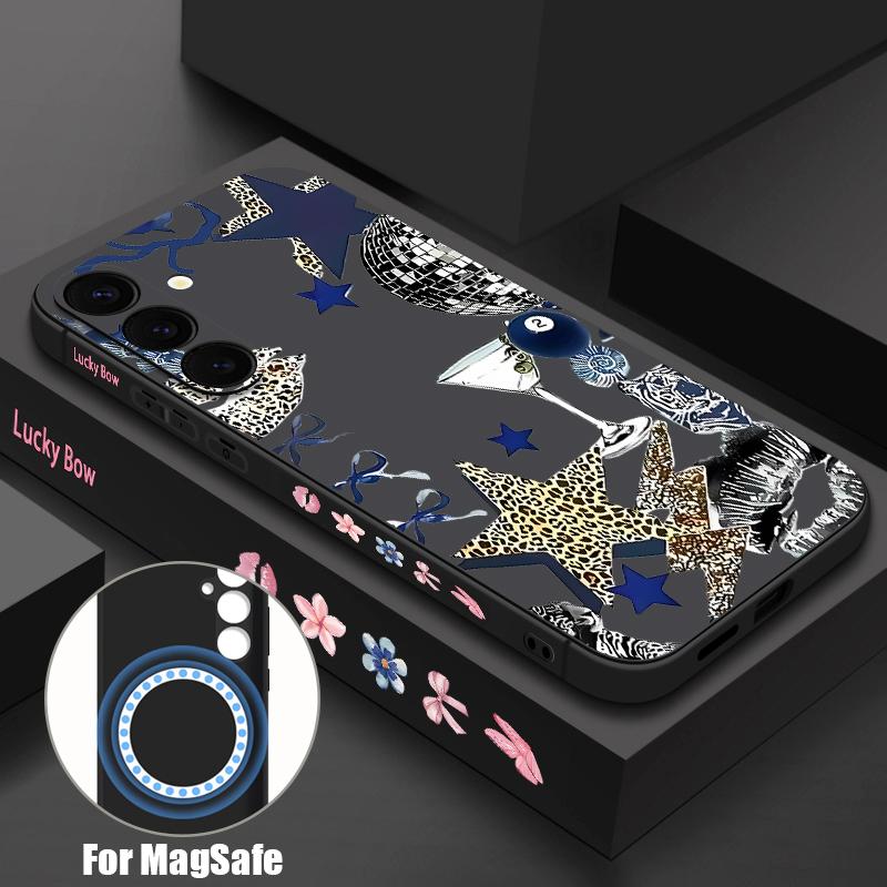 S26 Ultra Hülle Leopard Stern Discokugel Muster Magnetisch Für Magsafe Weiche Silikonhülle Für Samsung Galaxy S25 FE S24 Ultra S23 S22 Plus S21