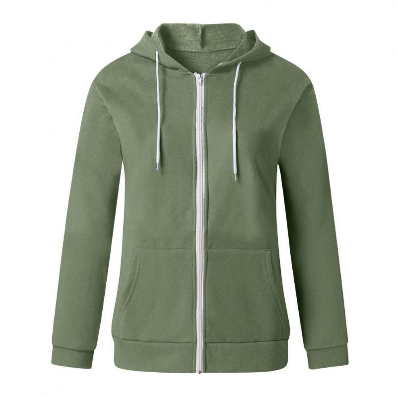 Women S Solid Color Long Sleeve Hooded Zip Up Sweatshirt With Pockets Drawstring