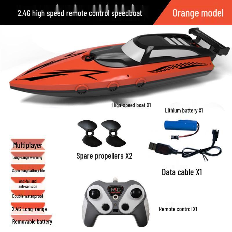 2.4G Vysokorychlostní loď na dálkové ovládání - Dvojitý motor, Vodotěsná, se světly a dvojitou vrtulí Perfektní hračka jachta pro kluky.