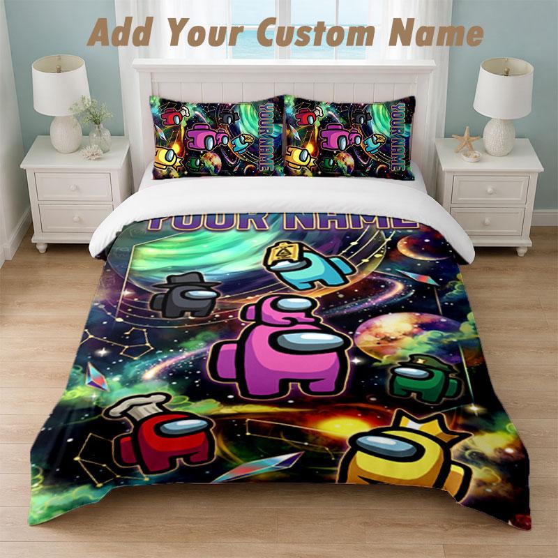 Bedding Set 1 Duvet Cover 2 Pillowcases Among Us Print Soft Bed Linen Bedroom Decor