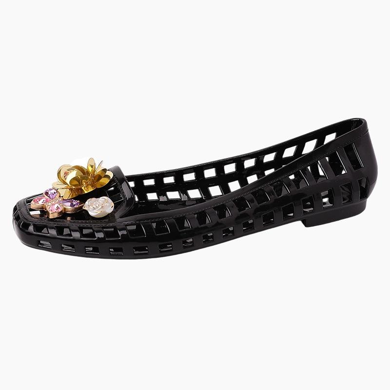 Fashion niche design grid hollow crystal sandals new summer with skirt flower transparent hole shoes