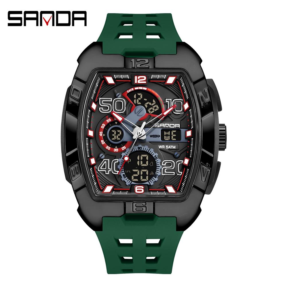 SANDA 5110 New Men's Outdoor Multifunctional Electronic Quartz Watch 5ATM Waterproof Night Light Countdown Stopwatch Alarm Clock