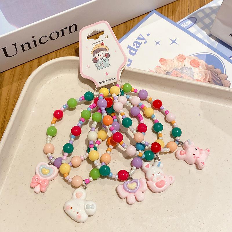 5-Piece Cute Resin Graffiti Beaded Bracelet Set for Little Girls - Cartoon Princess Design
