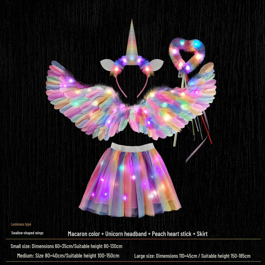 Glowing Elf Fairy Wand with Angel Feather Rainbow Wings - Little Girl's Birthday Gift & Stage Prop