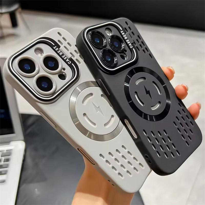 Heat Dissipation Magnetic Phone Case For iPhone 16 Pro Max 14 Plus 11 12 13 15 17 Pro Max For Magsafe Camera Bracket Protect Cover