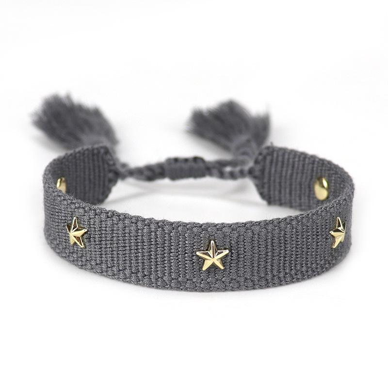 European-American Nail Style Double-Sided Woven Bracelet with Tassel, 1.3cm Handmade Wristband for Couples