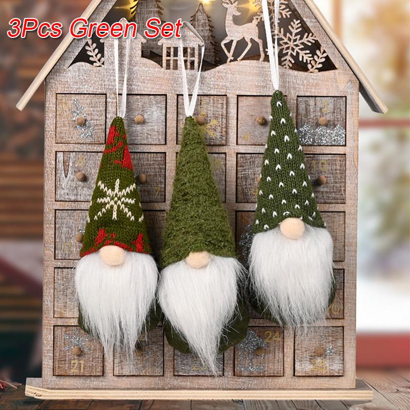 3Pcs Christmas Tree Hanging Gnome Plush Gonk Santa Doll Pendants Xmas Decoration