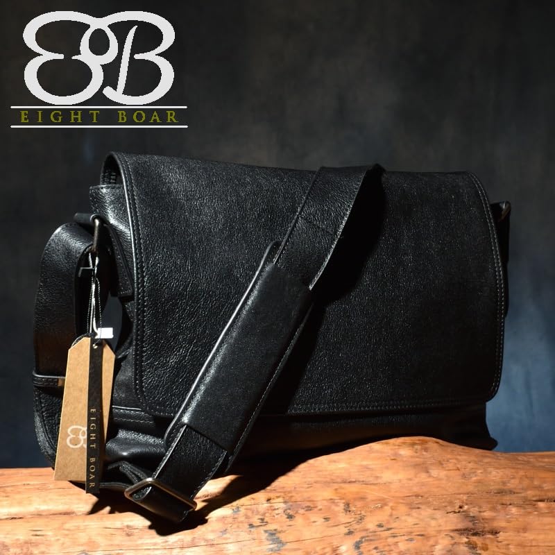 Acht Wildschwein INDRA Dickes Echtes Rindsleder Rechteckig Mittel Klappe Schultertasche (Schwarz b14, Braun b16) - Echte Lederschultertasche, Crossbody