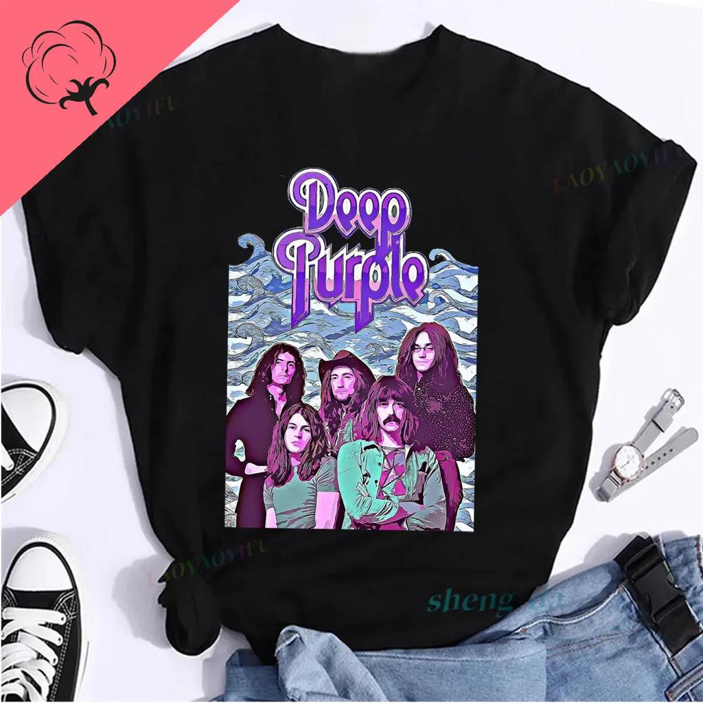 Neu in Oberteilen Vintage-Stil Kleidung Reine Baumwolle Sommer Kurzarm Unisex Damen Unisex Tiefes Lila Heavy Metal Rockband T-Shirt