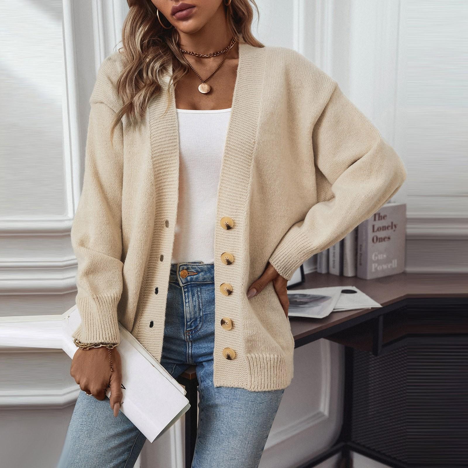 

Женская мода повседневный трикотажный однотонный кардиган с капюшоном свитер пальто XL бежевый