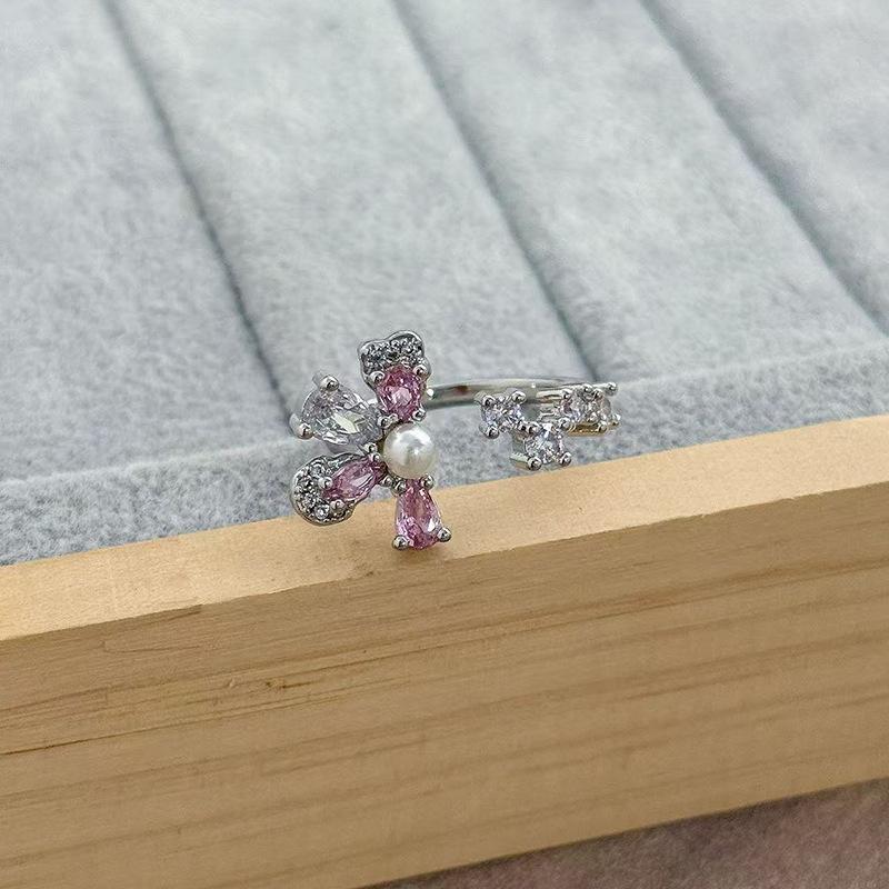 Sweet Crit Romantic Pink Micro-Inlaid Zir*****Pen Ring Female Color Treasure Cold Wind Niche Temperament Light Luxury Ring