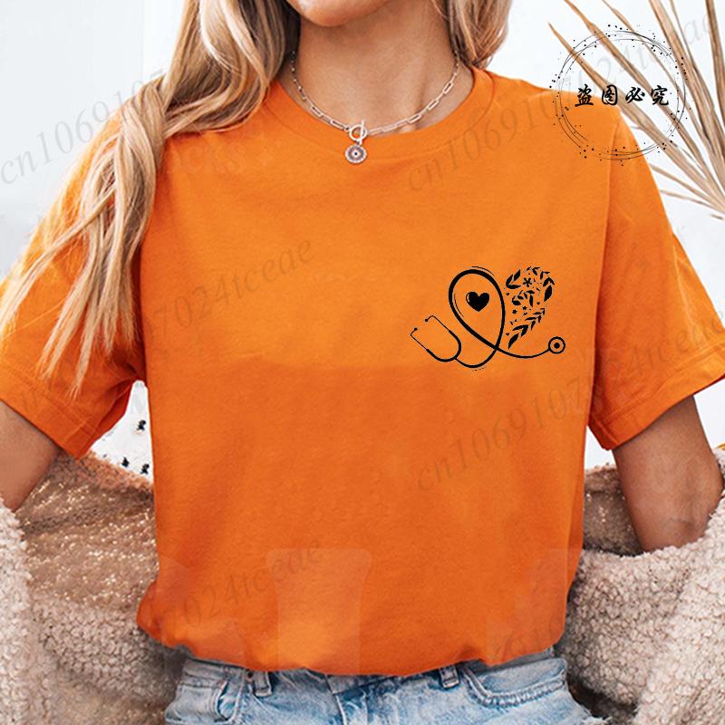 

Cute Nurse Floral Stethoscope TShirt for Unisex Female Casual TShirts Summer Casual Tops Nursing Fashion Tee Shirts Clothing S