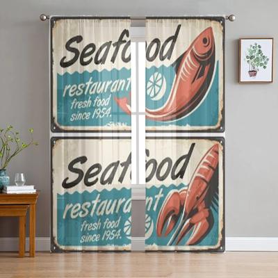 Seafood Restaurant Vintage Signs Chiffon Sheer Curtains for Living Room Bedroom Kitchen Decoration Window Voiles Tulle Curtain