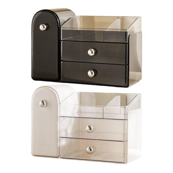 Cosmetic Storage Box with Removable Drawer 3-Layer Makeup Organizer with 27 Brush Slots Dustproof Moisture-Proof Makeup Brush Holder