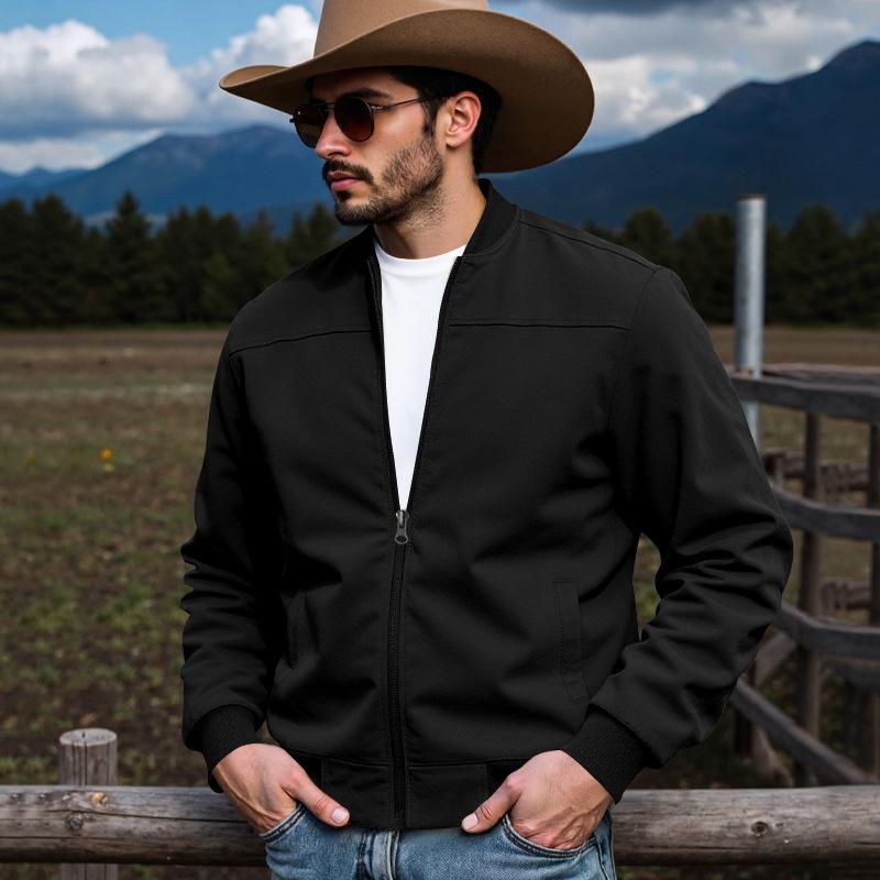 Men Stand Rib Collar Zip Up Suede Bomber Jacket Casual Outerwear Coat S чёрный
