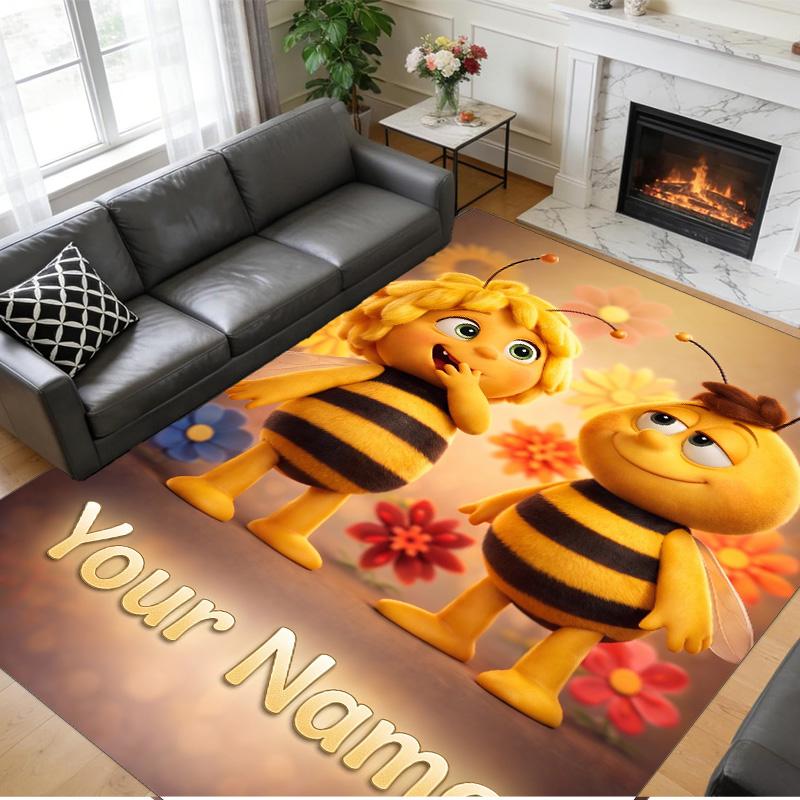 Crystal Velvet Rug Custom Name Text, Soft Non Slip Floor Mat Home DecorDie Biene Maja
