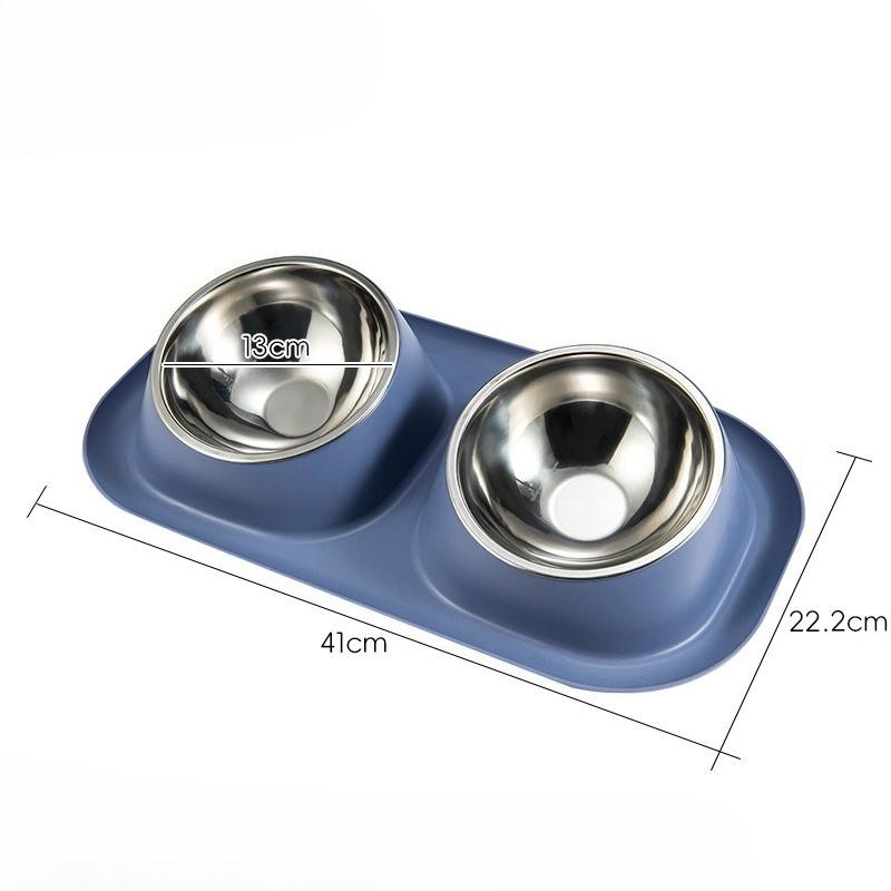 Pet Bowl, Cat and Dog Bowl, Stainless Steel Leak-proof Food Bowl, Tilted Protection for Cervical Vertebrae, Double Bowl Integrated Feeder