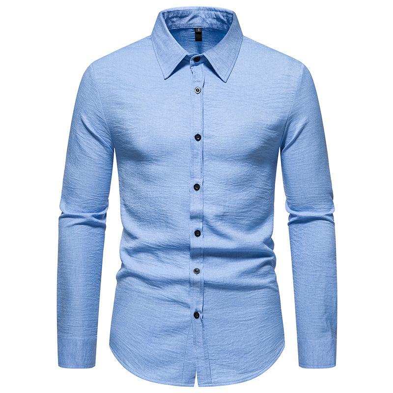 Nový pánský trend Jednobarevný retro styl Ležérní košile s dlouhým rukávem Pánské módní topy
