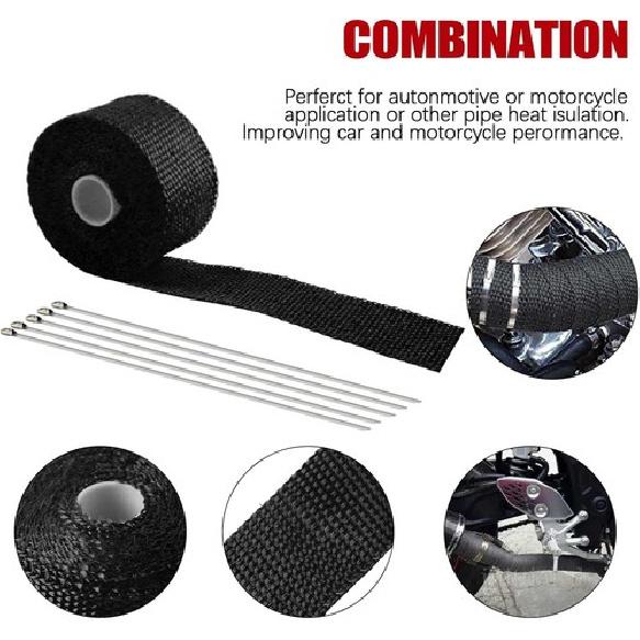 2'' x 16.5' Exhaust Header Wrap Tape for Motorcycle Fiberglass 2" x 16.5' BLACK