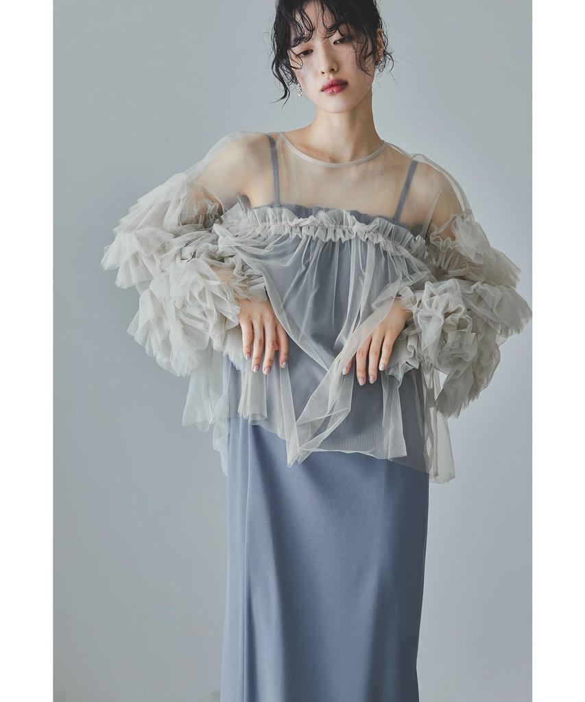 niana Sheer Tulle Ruffle Blouse with Voluminous Layered Shirt Dot Perfect for and Formal Size F Women's Sleeves, Top, Pattern, Parties, Weddings,