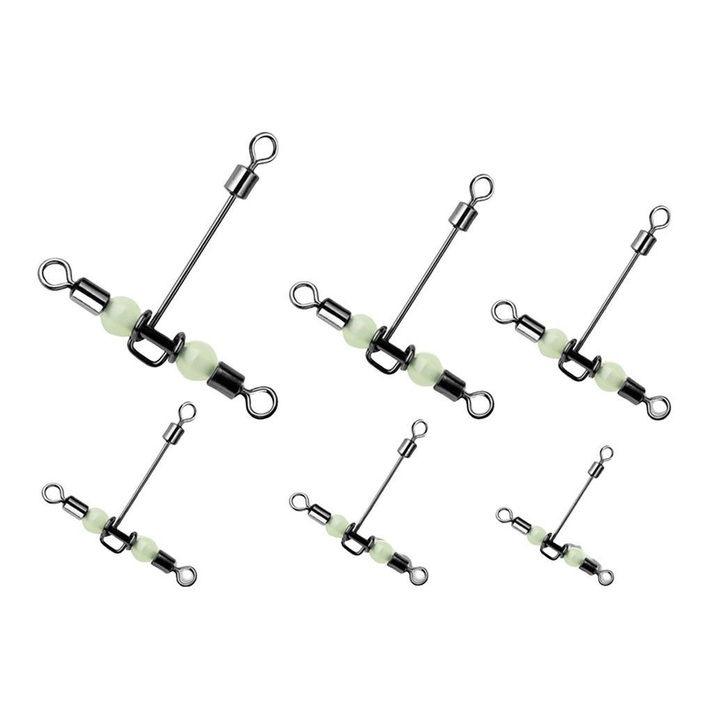 15Pcs Barrel Rolling Swivels Fishing Tackle with Luminous Beads Cross Line Swivels T Shape Swivel Catfish Rig Swivels