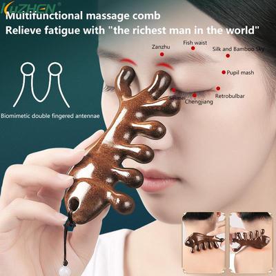 1Pcs Body Meridian Massage Comb Sandalwood Widen Tooth Comb Acupuncture Therapy Blood Circulation Animal Shape With Acupoint Map