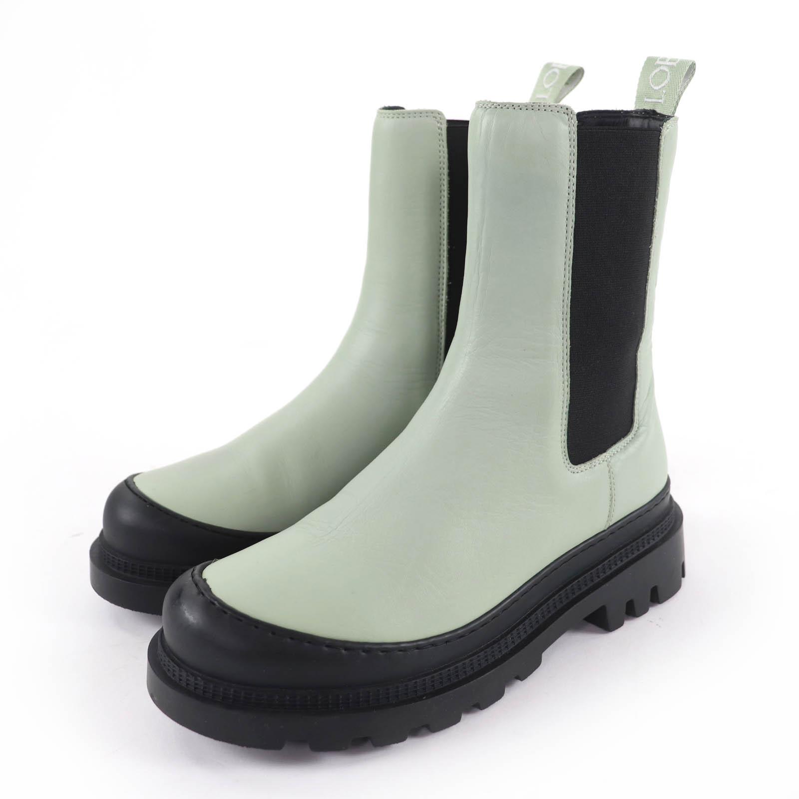 Excellent LOEWE short boots Leather side-gore boots with logo green Women 38 Used