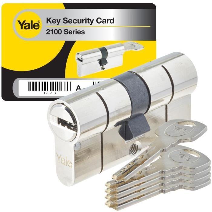 YALE Cylindre haute sécurité Série 2100 débrayable 30x40 mm nickelé, anti-crochetage, anti-perçage et anti-bumping, 5 clés