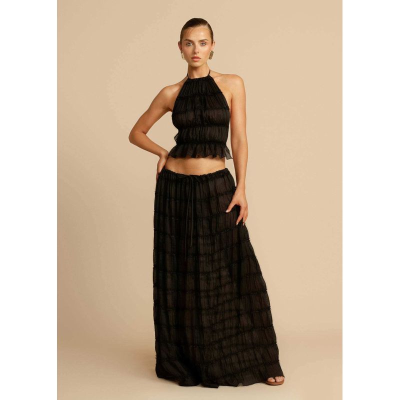 2025 Spring and Summer New European and American Fashion Sexy Backless Halter Neck Lace Vest Long Skirt Suit Beach Skirt