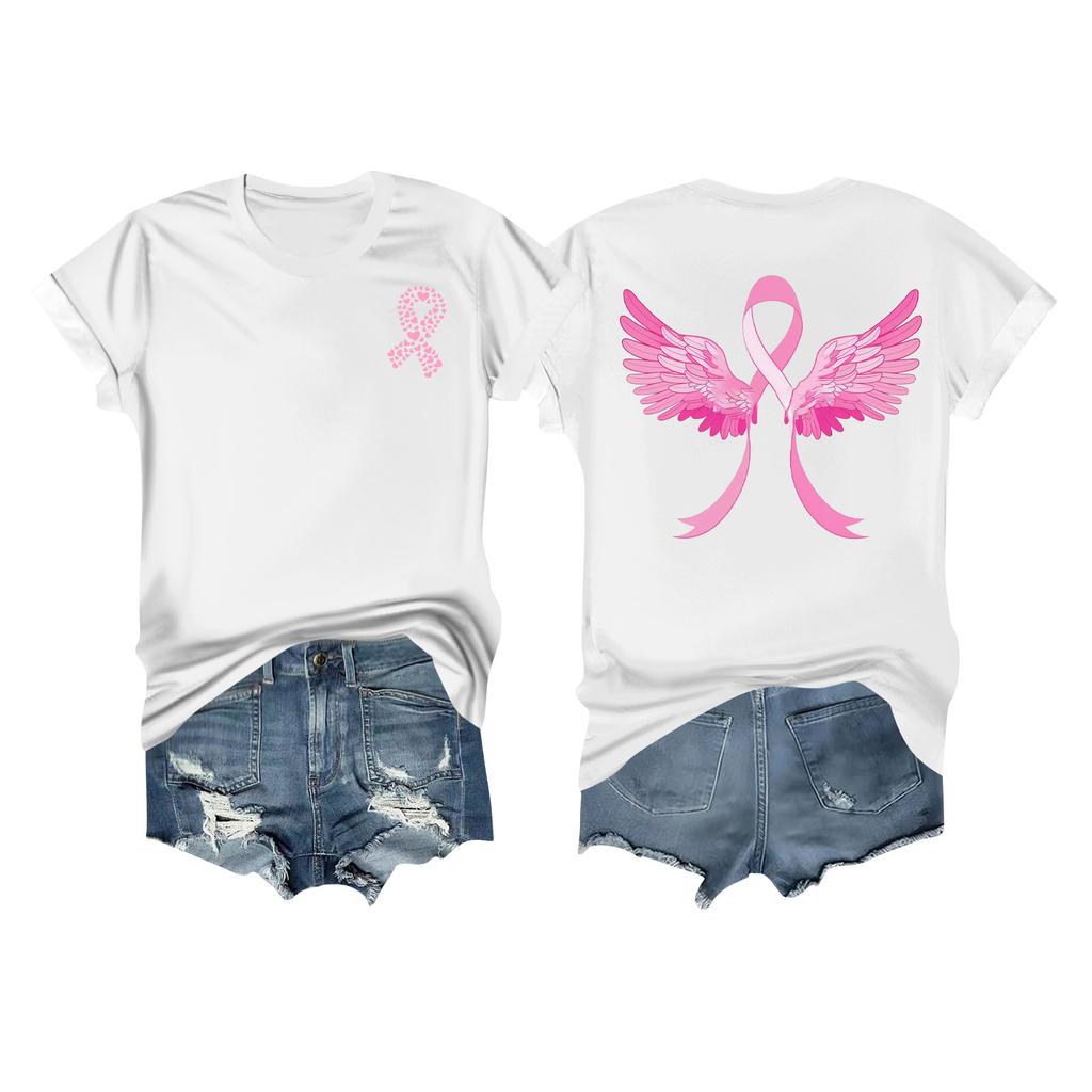 Women's Breast Ribbon Printed Casual Short Sleeve