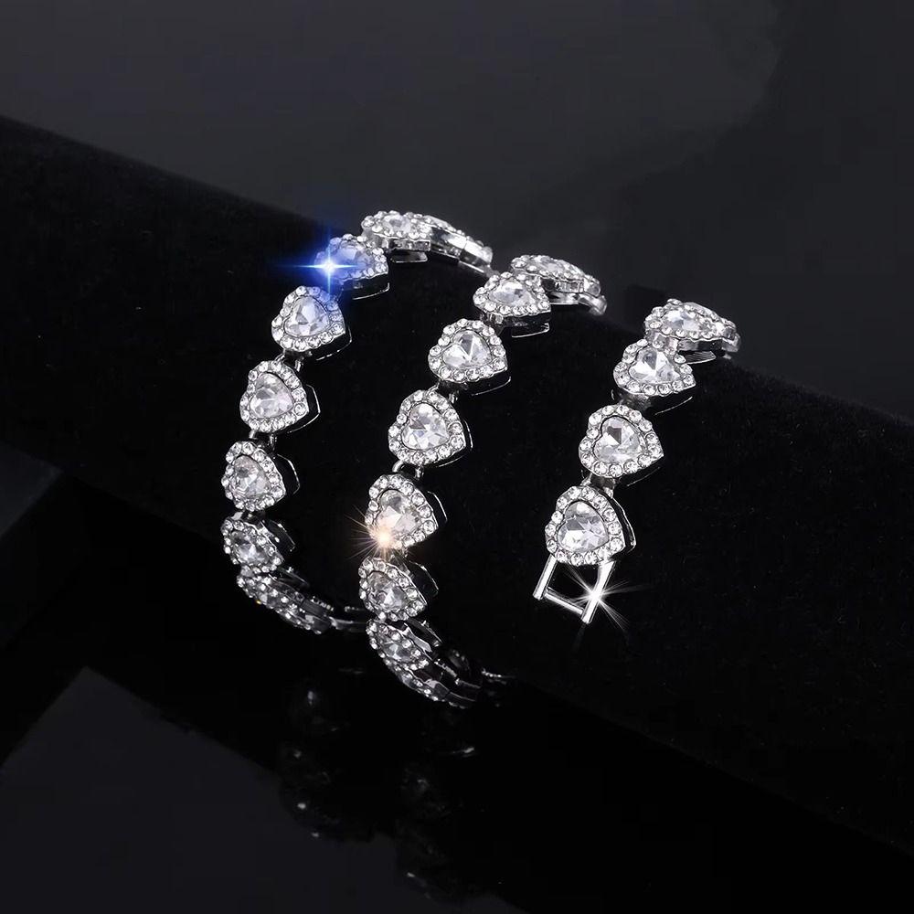 1Pcs Heart-shaped Chain Bracelet Alloy Rock Party Jewelry Durable Rhinestone Necklace