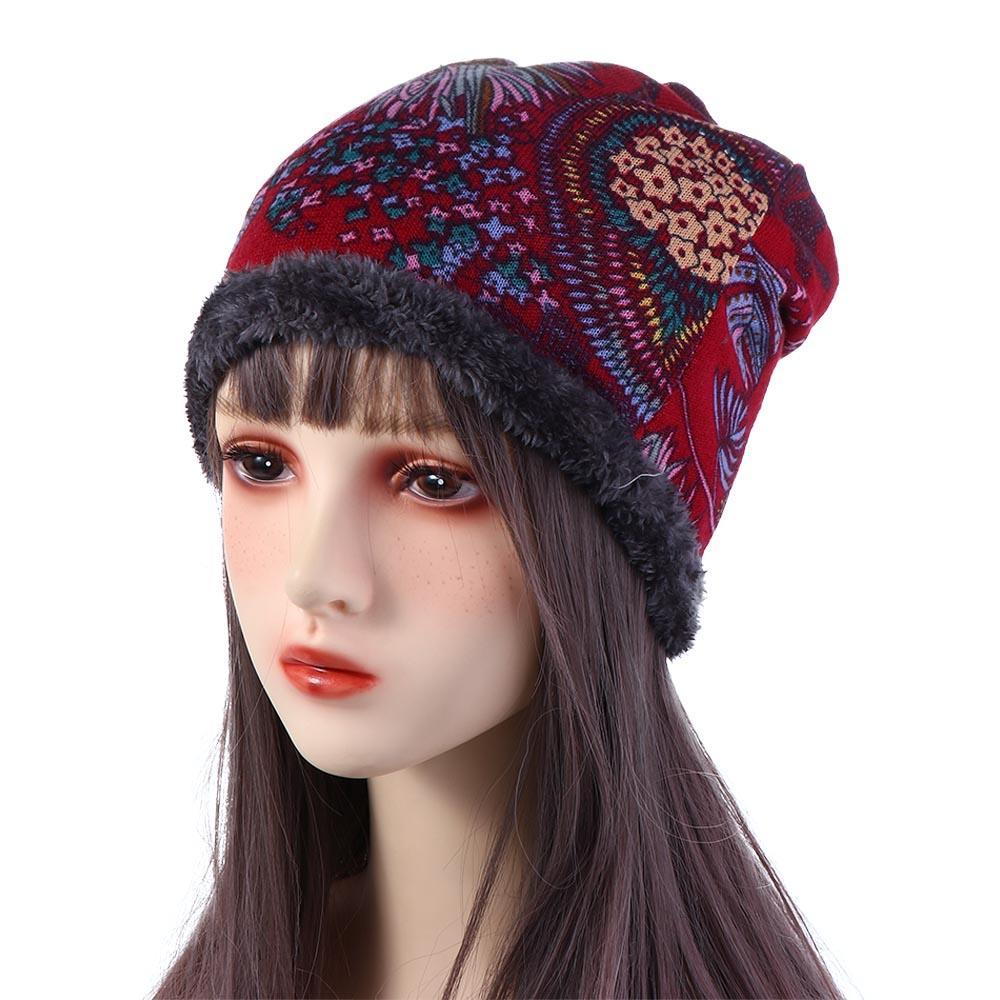 Winter Cap Winter Warmer Neck Warm Soft Print Flower Bib Hats Velvet Bonnet Beanie Women Hat