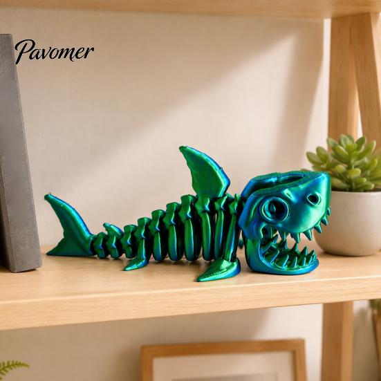 Cool Office Desk Decoration 3D Printed Articulated Skeleton Shark Figurine, Pearlescent Flexible Joint Movable Spine Toy Bone Toy, Fidget Decor, Gift