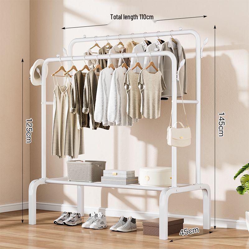 Indoor Double-Rod Floor-Standing Clothes Rack for Balcony or Bedroom