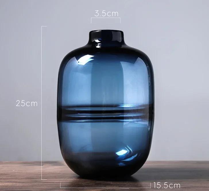 Minimalistische Blauw Zwarte Glazen Vaas Woonkamer Nordic Restaurant Bloemschikking Transparante Bloemen Decoratie Ornamenten
