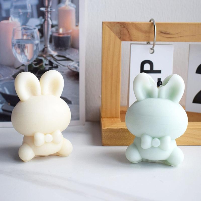 3D Easter Bunny Candle Mold Handmade Craft Gypsum Fondant Cake Decoration DIY Silicone Clay Soap Mould for Candle Making