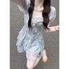 Summer French Square Collar Floral Tutu Dress Women's Summer Seaside Vacation Style Beautiful Small Irregular Dress
