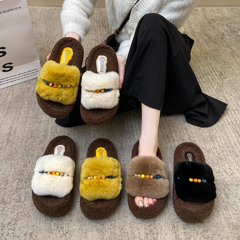 2026 New Autumn Style Height Increasing Thick Soled Hairy Women's Cotton Slippers for External Wear
