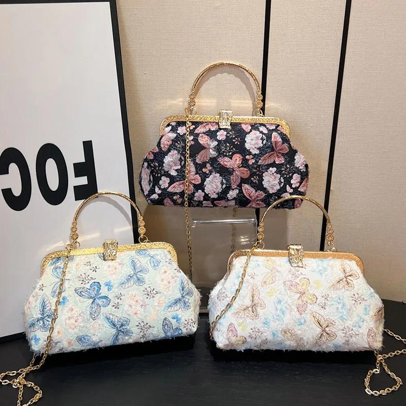 Hochzeit Muschel Clip Clutch für Frauen Damen Schmetterling Handtaschen Designer Geldbörse Schulterketten Taschen Kristall Umhängetaschen Chic Clip