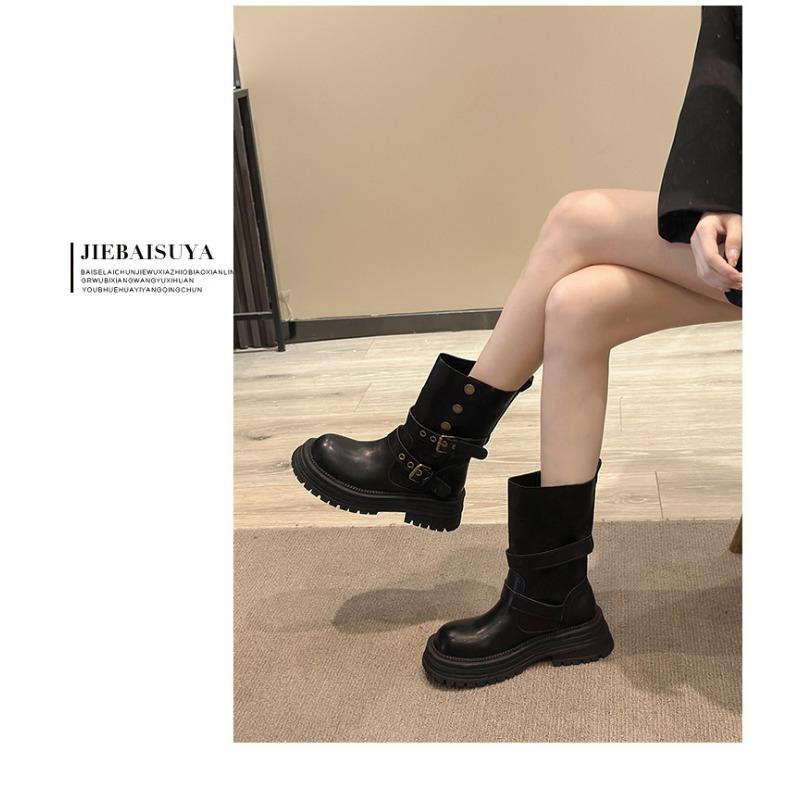 Women S British Style Martin Boots Thick Sole Short Boots Black Brown Autumn