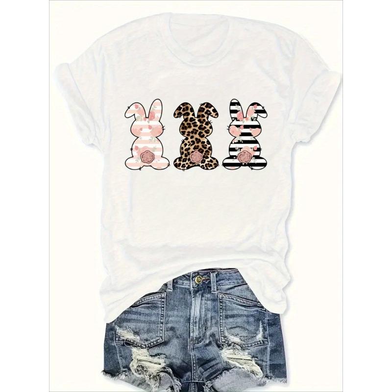 

Womens Easter Pattern Round Neck Short Sleeve Fashionable Casual T Shirt S белый